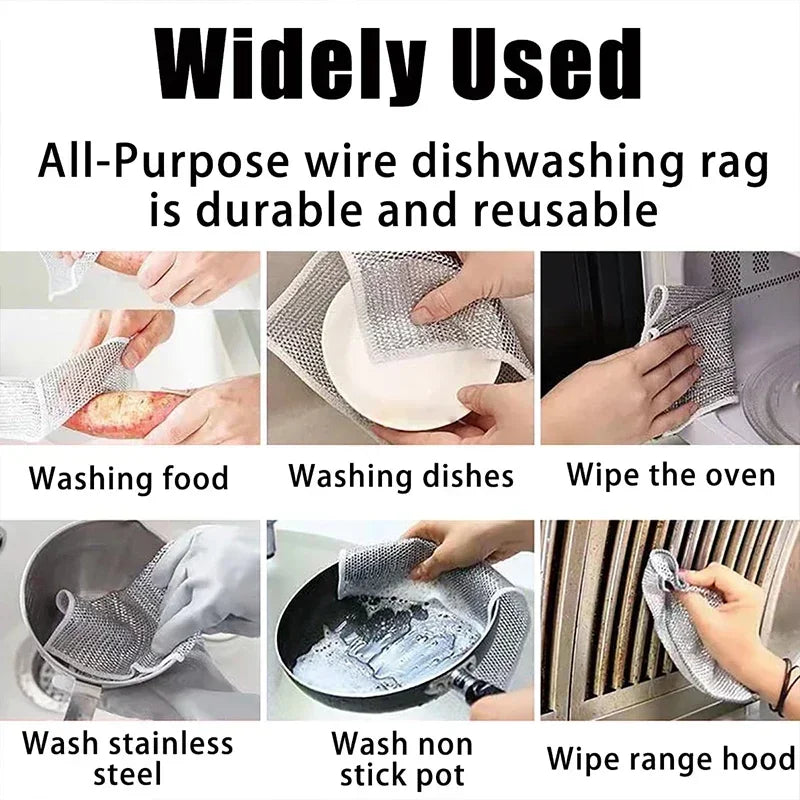  Multipurpose Wire Dishwashing Rags for Wet and Dry,  Multifunctional Non-Scratch Wire Dishcloth Japanese Metal Wire Dish Towel  Non-Scratch Scrubbing Cleaning Rags for Kitchen (5 PCS) : Health & Household