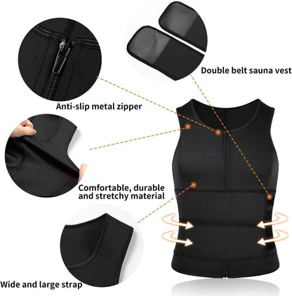 NPNGonline™ Men Sauna Zipper Tank Top with Double Belts