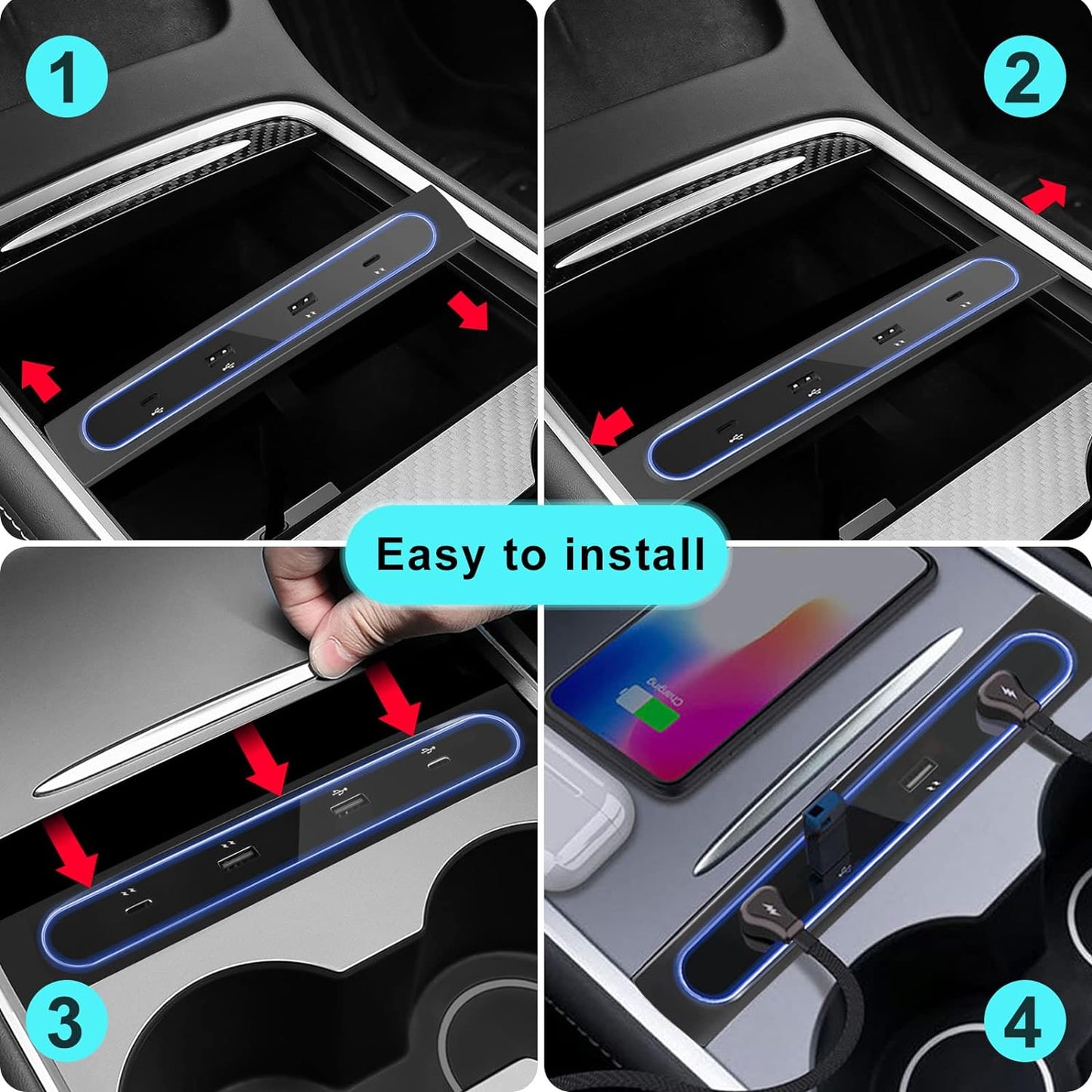 NPNGonline™ Luminous charger Splitter For Tesla Model 3/Y 2021-2023