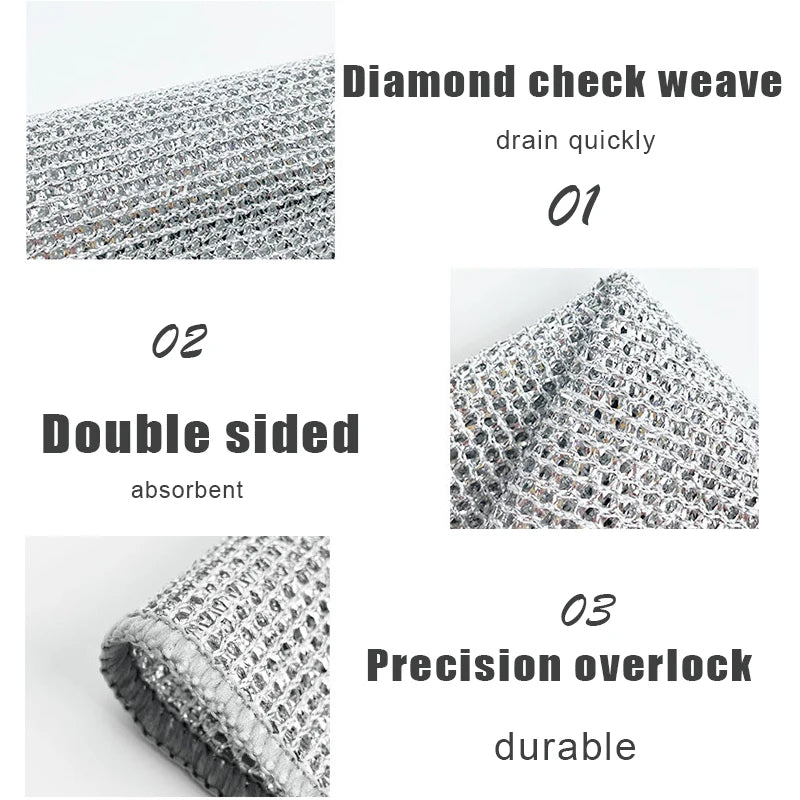 Double Layer Wire Dishcloth Rust Removal Cleaning Cloth Kitchen Dish Towel  Metal Wire Cleaning Rag Microwave Oven Cleaning Tool