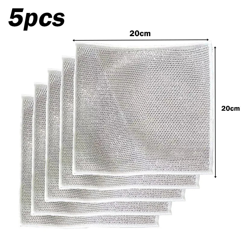 5PCS Silver Cleaning Cloth Magic Dish Towel Reusable Non Stick Oil  Dishcloth Pot Strong Rust Removal